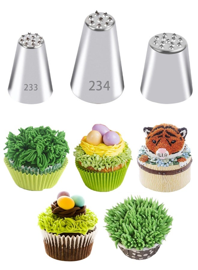 3 Pcs Grass Piping Nozzles, Stainless Steel Piping Tips Grass Shape Icing Nozzles Multi Opening Cake Piping Kit for Cupcakes Fondant Decoration DIY Baking - Image 1
